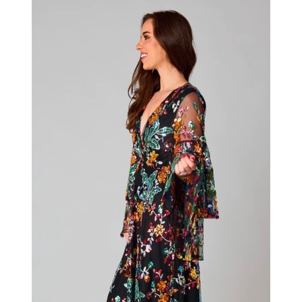 NWT Buddy Love Black Floral Sequin Maxi Dress - Picture 2 of 16